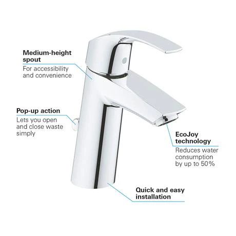 Grohe Eurosmart Mono Basin Mixer with Pop-up Waste - 23322001 4 Grohe Eurosmart Mono Basin Mixer with Pop-up Waste - 23322001 - Image 4