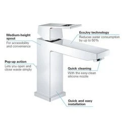 Grohe Eurocube Mono Basin Mixer with Pop-up Waste - 23445000 8 Grohe Eurocube Mono Basin Mixer with Pop-up Waste - 23445000 -Basin Taps Shop 23445000 D2 460