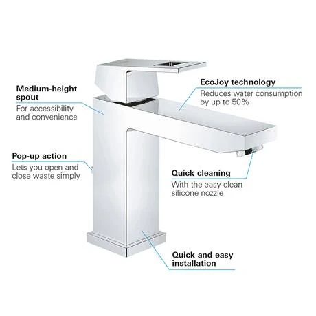 Grohe Eurocube Mono Basin Mixer with Pop-up Waste - 23445000 3 Grohe Eurocube Mono Basin Mixer with Pop-up Waste - 23445000 - Image 3