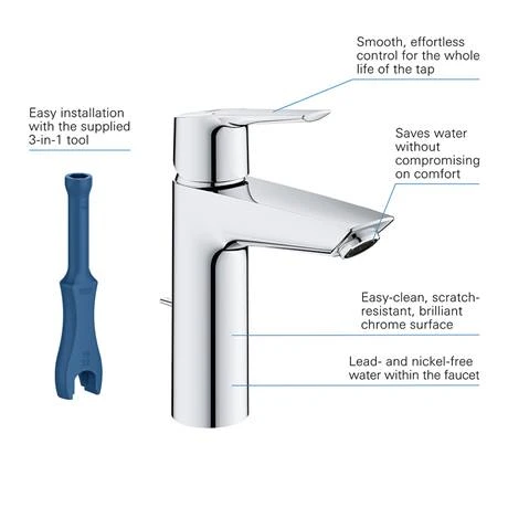 Grohe QuickFix Start M-Size Mono Basin Mixer with Pop-up Waste - 23455002 2 Grohe QuickFix Start M-Size Mono Basin Mixer with Pop-up Waste - 23455002 - Image 2