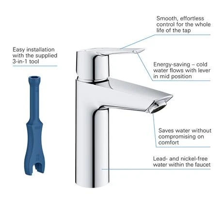 Grohe QuickFix Start SilkMove ES M-Size Mono Basin Mixer with Push-Open Waste - 23746002 2 Grohe QuickFix Start SilkMove ES M-Size Mono Basin Mixer with Push-Open Waste - 23746002 - Image 2