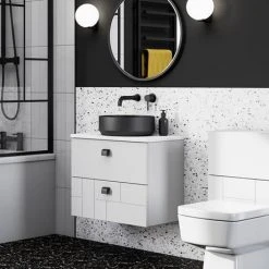 Arezzo Round Matt Black Wall Mounted (2TH) Basin Mixer Tap -Basin Taps Shop 2WMTBLK d5 460