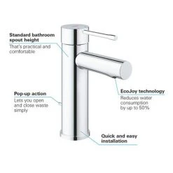 Grohe Essence S-Size Mono Basin Mixer with Pop-up Waste - 32898001 -Basin Taps Shop 32898001 D2 460