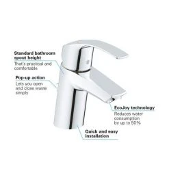 Grohe Eurosmart Mono Basin Mixer with Pop-up Waste - 33265002 -Basin Taps Shop 33265002 D5 460