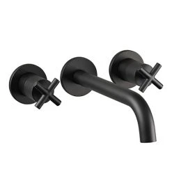 JTP Solex Matt Black 3 Hole Wall Mounted Basin Mixer