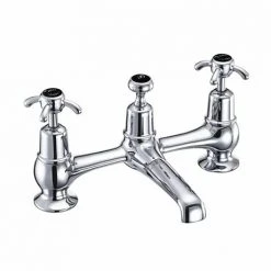 Burlington Anglesey Black Bridge Basin Mixer with Plug & Chain Waste