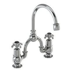 Burlington Anglesey Black 2TH Bridge Curved Spout Basin Mixer (200mm centers)