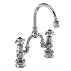 Burlington Anglesey Regent Black 2TH Bridge Curved Spout Basin Mixer (200mm centers)