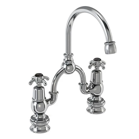 Burlington Anglesey Regent Black 2TH Bridge Curved Spout Basin Mixer (200mm centers) 1 Burlington Anglesey Regent Black 2TH Bridge Curved Spout Basin Mixer (200mm centers)