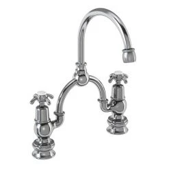 Burlington - Anglesey Regent 2 Tap Hole Bridge Curved Spout Basin Mixer (230mm centers) w Invisible Overflow