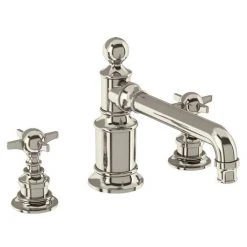 Arcade Three Hole Deck Mounted Basin Mixer - Nickel - Various Tap Head Options