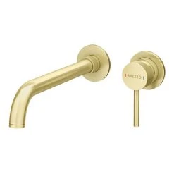 Arezzo Fluted Round Brushed Brass Wall Mounted (2TH) Basin Mixer Tap