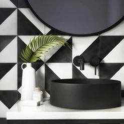 Arezzo Fluted Round Matt Black Wall Mounted (2TH) Basin Mixer Tap -Basin Taps Shop AZ8WTMBF d5 460