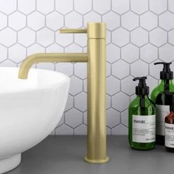 Arezzo Round Brushed Brass High Rise Mono Basin Mixer Tap 11 Arezzo Round Brushed Brass High Rise Mono Basin Mixer Tap -Basin Taps Shop AZBBHRT detail2 460