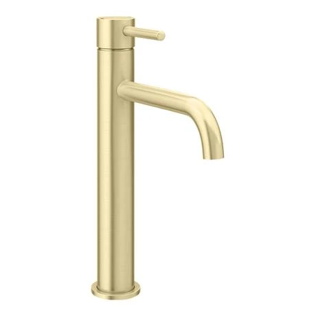 Arezzo Round Brushed Brass High Rise Mono Basin Mixer Tap 4 Arezzo Round Brushed Brass High Rise Mono Basin Mixer Tap - Image 4