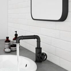 Arezzo Matt Black Industrial Style Side Tap Head Basin Mixer 9 Arezzo Matt Black Industrial Style Side Tap Head Basin Mixer -Basin Taps Shop AZISBK01A n d4 460