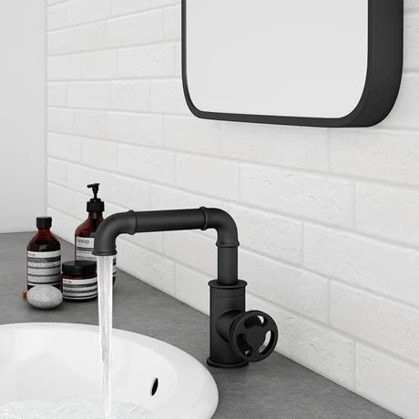 Arezzo Matt Black Industrial Style Side Tap Head Basin Mixer 4 Arezzo Matt Black Industrial Style Side Tap Head Basin Mixer - Image 4