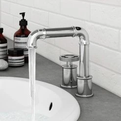 Arezzo Chrome 2TH Industrial Style Deck Mounted Basin Mixer
