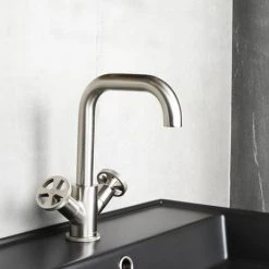 BagnoDesign Revolution Brushed Nickel Mono Basin Mixer with Pop-up Waste 6 BagnoDesign Revolution Brushed Nickel Mono Basin Mixer with Pop-up Waste -Basin Taps Shop BDM REV 311 NB D2 460