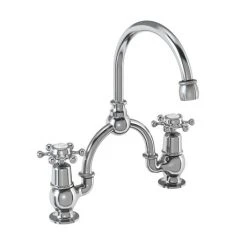 Burlington - Birkenhead 2 Tap Hole Bridge Curved Spout Basin Mixer (230mm centers) w Invisible Overflow