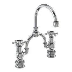 Burlington Birkenhead Regent Black 2TH Bridge Curved Spout Basin Mixer (230mm centers)