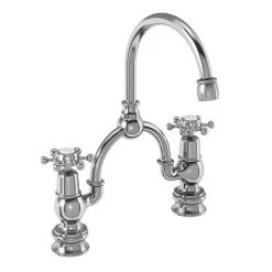 Burlington - Birkenhead Regent 2 Tap Hole Bridge Curved Spout Basin Mixer (230mm centers) w Invisible Overflow