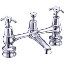 Burlington Anglesey Regent - Chrome 2 Tap Hole Bridge Basin Mixer with Plug & Chain - ANR10