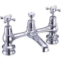Burlington Claremont Regent - Chrome 2 Tap Hole Bridge Basin Mixer with Plug & Chain - CLR10