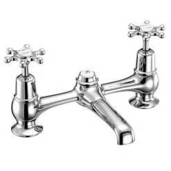 Burlington - Birkenhead 2 Tap Hole Bridge Basin Mixer with Plug & Chain - BI10 -Basin Taps Shop Burlington Birkenhead 2 Tap Hole Bridge Basin Mixer with Plug Chain BI10 d1 460
