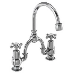 Burlington - Birkenhead 2TH Bridge Curved Spout Basin Mixer (200mm centers) w Plug & Chain