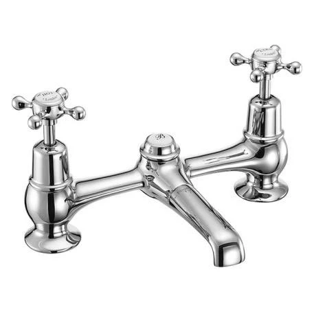 Burlington Claremont - Chrome 2 Tap Hole Bridge Basin Mixer with Plug & Chain - CL10 2 Burlington Claremont - Chrome 2 Tap Hole Bridge Basin Mixer with Plug & Chain - CL10 - Image 2