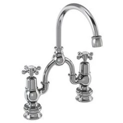 Burlington Anglesey Regal Bridge Curved Spout Basin Mixer (200mm centers) w Plug & Chain