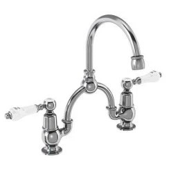 Burlington - Kensington 2TH Bridge Curved Spout Basin Mixer (230mm centers) w Plug & Chain