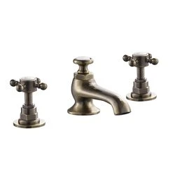 Chatsworth 1928 Antique Brass 3TH Crosshead Basin Mixer Tap + Waste