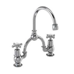 Burlington - Claremont 2TH Bridge Curved Spout Basin Mixer (230mm centers) w Invisible Overflow