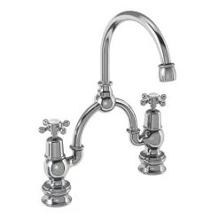Burlington - Claremont Regent 2TH Bridge Curved Spout Basin Mixer (230mm centers) w Invisible Overflow