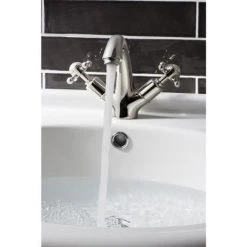Crosswater - Belgravia Crosshead Highneck Monobloc Basin Mixer with Pop-up Waste - Nickel - HG112DPN -Basin Taps Shop HG112DPN D1 460