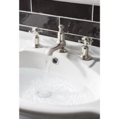 Crosswater - Belgravia Crosshead 3 Tap Hole Basin Mixer inc. Waste - Nickel - HG130DPN -Basin Taps Shop HG130DPN D1 460