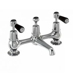 Burlington Kensington Black Bridge Basin Mixer with Plug & Chain Waste