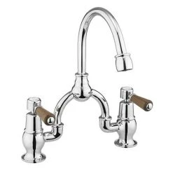 Burlington Kensington Walnut Arch Basin Mixer with Curved Spout (200mm Centres)