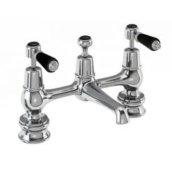 Burlington Kensington Regent Black Bridge Basin Mixer with Plug & Chain Waste