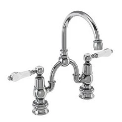 Burlington Kensington Regent Bridge Curved Spout Basin Mixer (200mm centers) w Plug & Chain