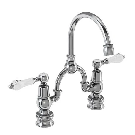 Burlington Kensington Regent Bridge Curved Spout Basin Mixer (200mm centers) w Plug & Chain 1 Burlington Kensington Regent Bridge Curved Spout Basin Mixer (200mm centers) w Plug & Chain