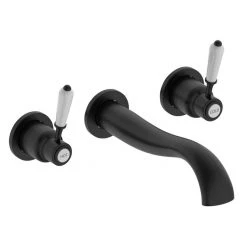 Lancaster Traditional Matt Black Wall Mounted Lever Basin Mixer Tap