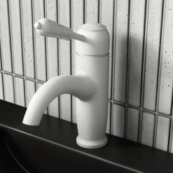 Lancaster Traditional Matt White Single Lever Mono Basin Mixer Tap