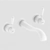 Lancaster Traditional Matt White Wall Mounted Lever Basin Mixer Tap