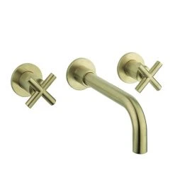 Crosswater MPRO Crosshead Brushed Brass Wall Mounted 3 Hole Set Basin Mixer - PRC130WNF