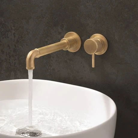 Crosswater MPRO Industrial Wall Mounted 2 Tap Hole Set Basin Mixer - Unlacquered Brushed Brass - PRI120WNUB 2 Crosswater MPRO Industrial Wall Mounted 2 Tap Hole Set Basin Mixer - Unlacquered Brushed Brass - PRI120WNUB - Image 2