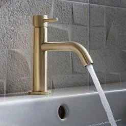 Crosswater MPRO Monobloc Basin Mixer with Knurled Detailing - Brushed Brass - PRO110DNF_K -Basin Taps Shop PRO110DNF K d2 460