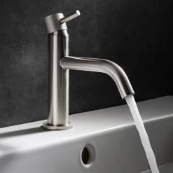 Crosswater MPRO Monobloc Basin Mixer with Knurled Detailing - Brushed Stainless Steel Effect - PRO110DNV_K 5 Crosswater MPRO Monobloc Basin Mixer with Knurled Detailing - Brushed Stainless Steel Effect - PRO110DNV_K -Basin Taps Shop PRO110DNV K detail2 460